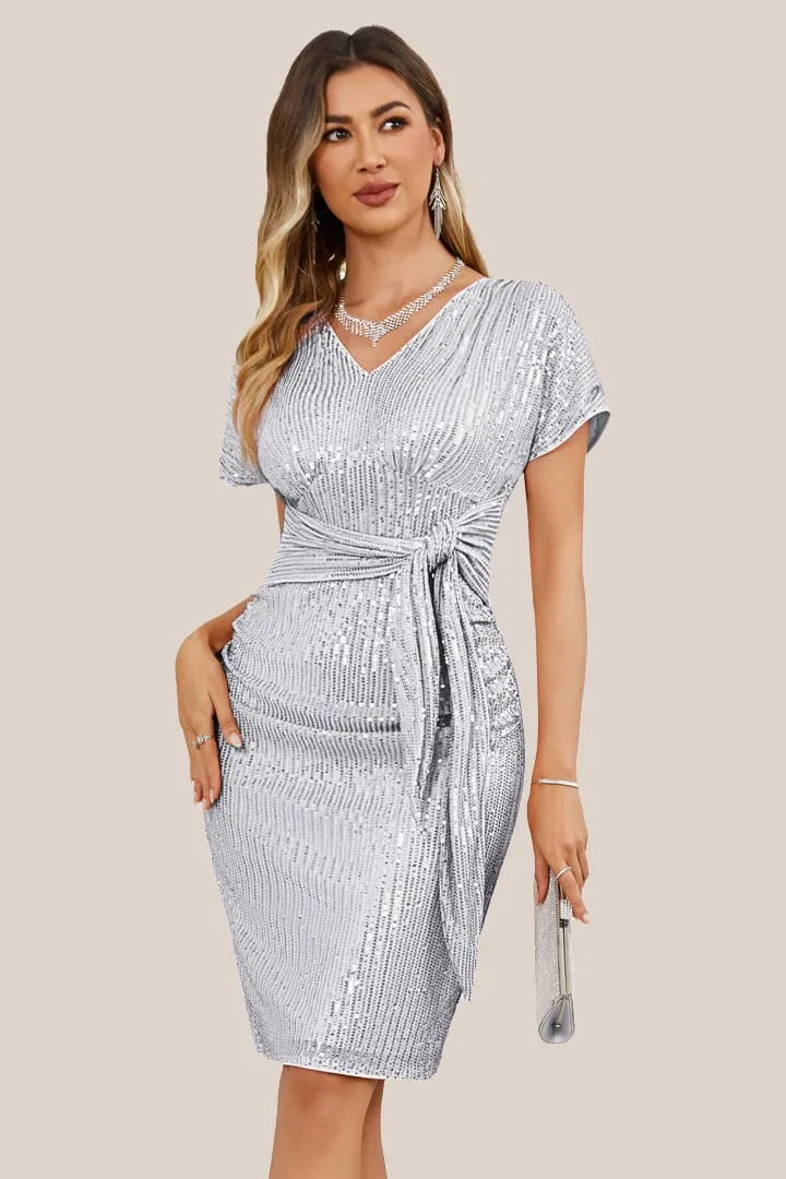 Sequin Sleeveless V-Neck Ruffle Midi Dress sold by Grace Karin product image thumbnail 4