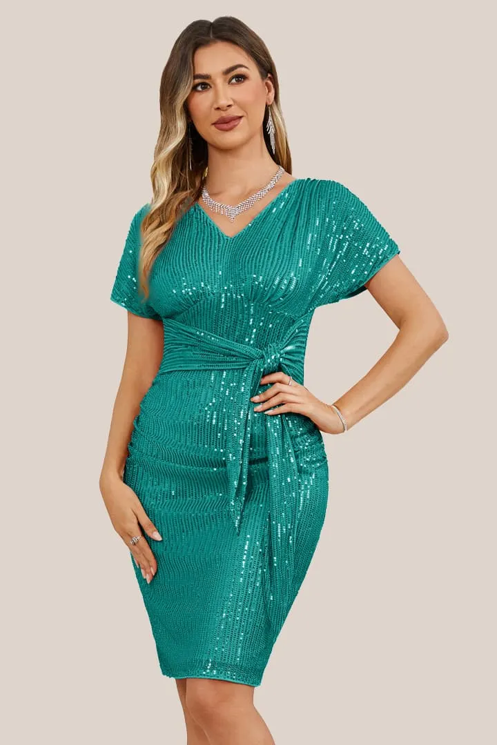 Sequin Sleeveless V-Neck Ruffle Midi Dress sold by Grace Karin