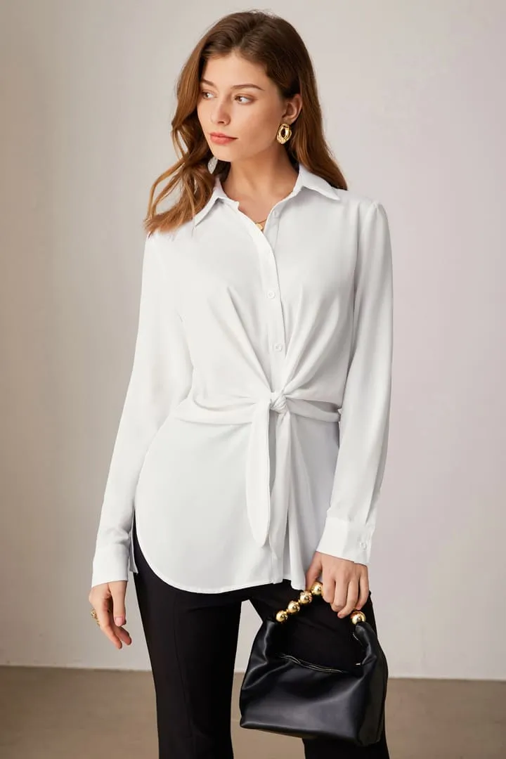 Casual Button Down Belted Slit Long Sleeve Blouse sold by Grace Karin product image thumbnail 2