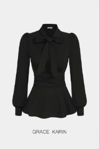 GRACE KARIN Defined Waist OL Puffed Bow-Knot Decorated Blouse sold by Grace Karin
