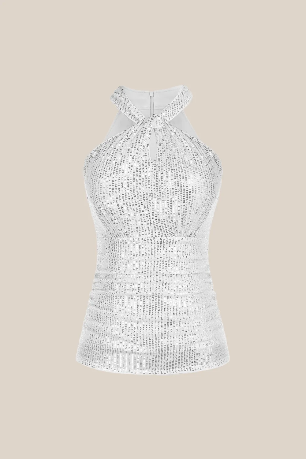 Sequined Halterneck Keyhole Front Ruched Party Tops - Silver sold by Grace Karin product image thumbnail 2