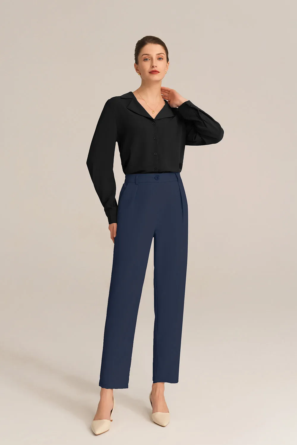 Lapel Collar Puffed Long Sleeve Button-up Blouse - Black sold by Grace Karin product image thumbnail 4