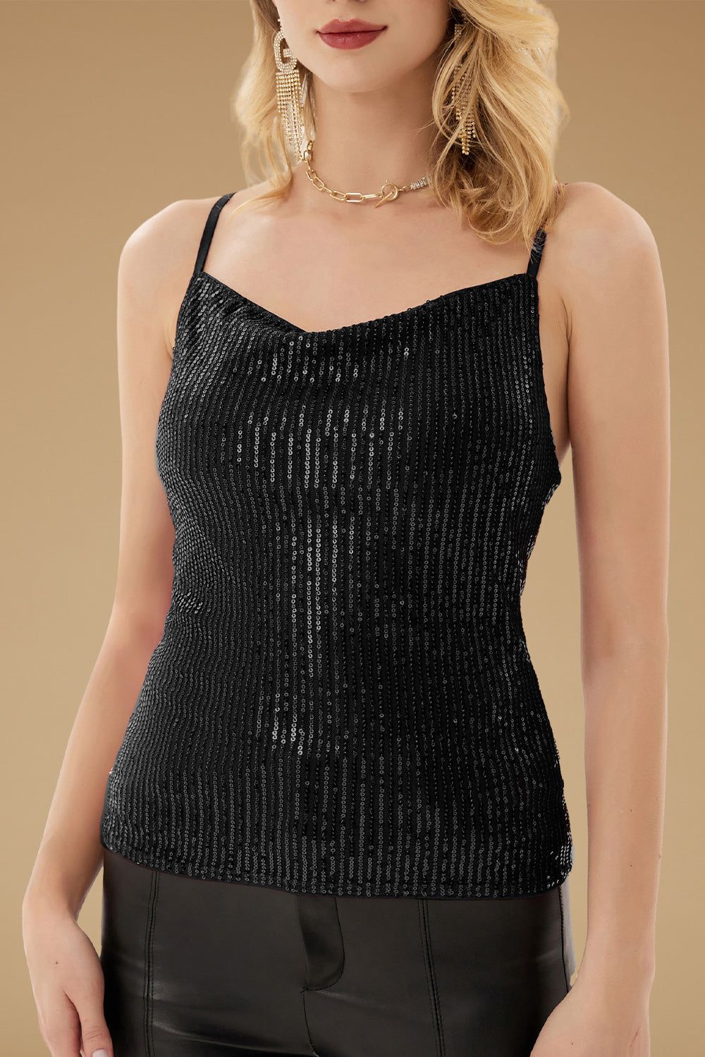 GK Women Sequined Cami Tops Spaghetti Straps Cowl Neck Camisole Party Tops sold by Grace Karin product image thumbnail 2