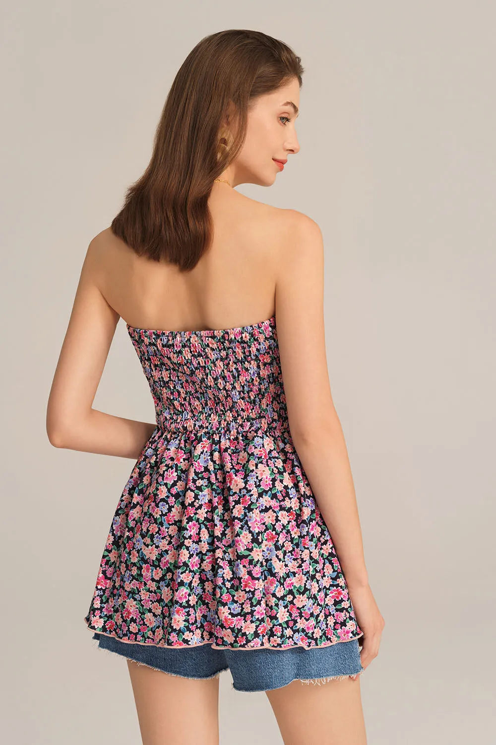 Irregular Hem Spaghetti Straps Ruched Bodice Floral A-Line Tops - Pink sold by Grace Karin product image thumbnail 4