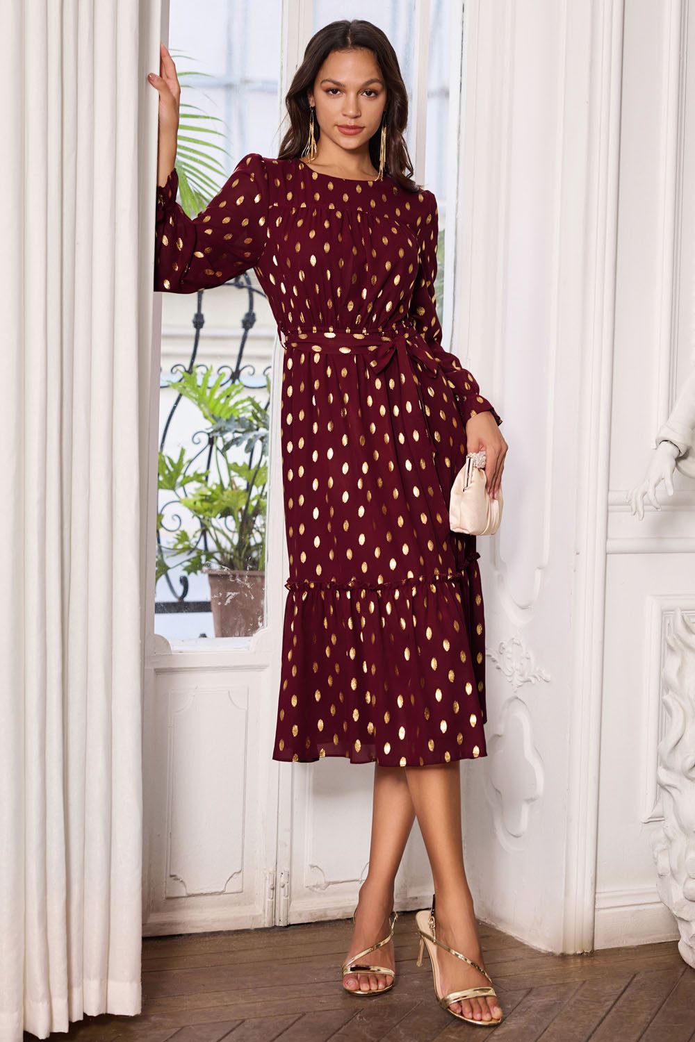 GRACE KARIN Women Front Slit Party Dress Long Sleeve Crew Neck Elastic Waist A-Line Dress sold by Grace Karin product image thumbnail 5