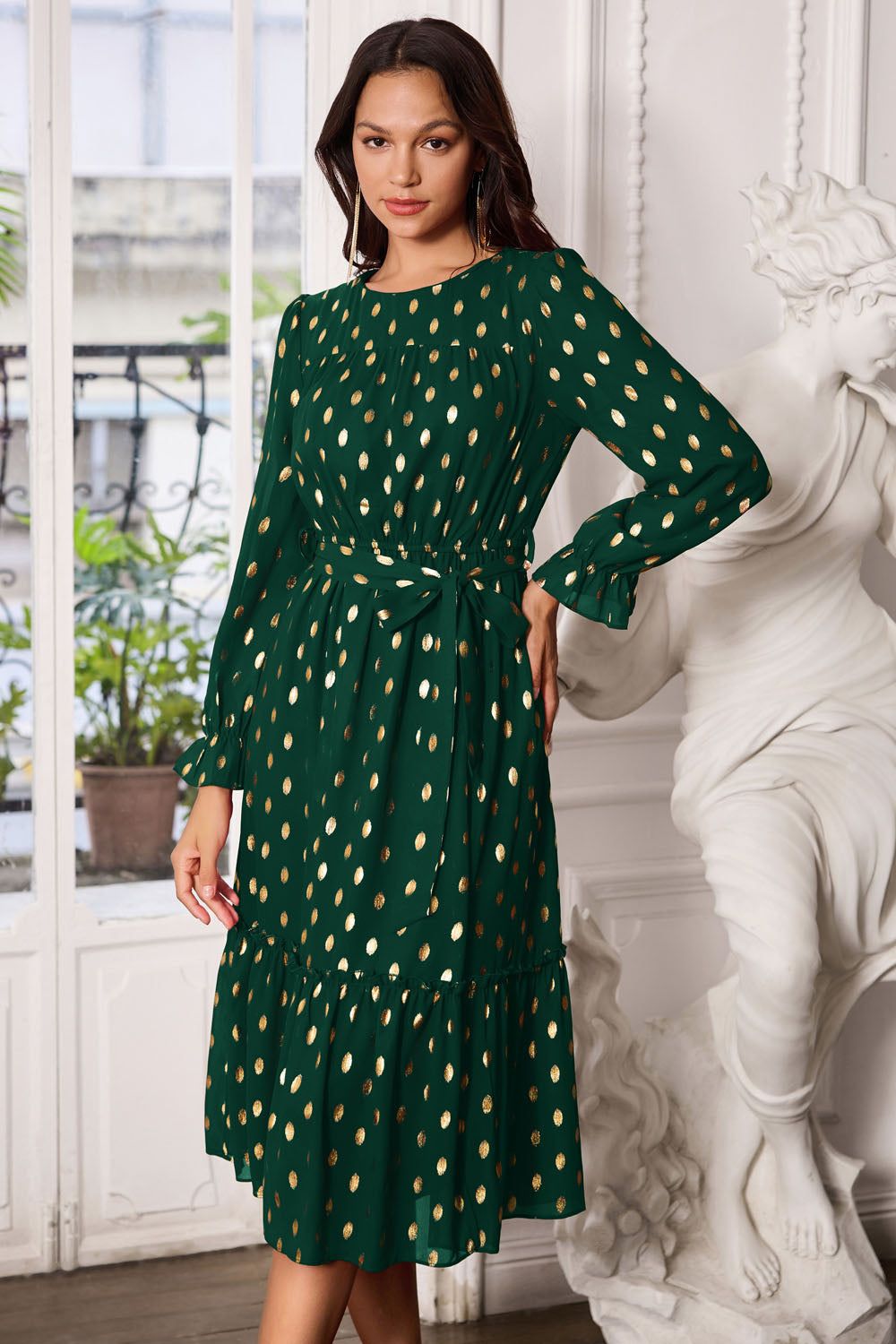 GRACE KARIN Women Front Slit Party Dress Long Sleeve Crew Neck Elastic Waist A-Line Dress sold by Grace Karin product image thumbnail 2