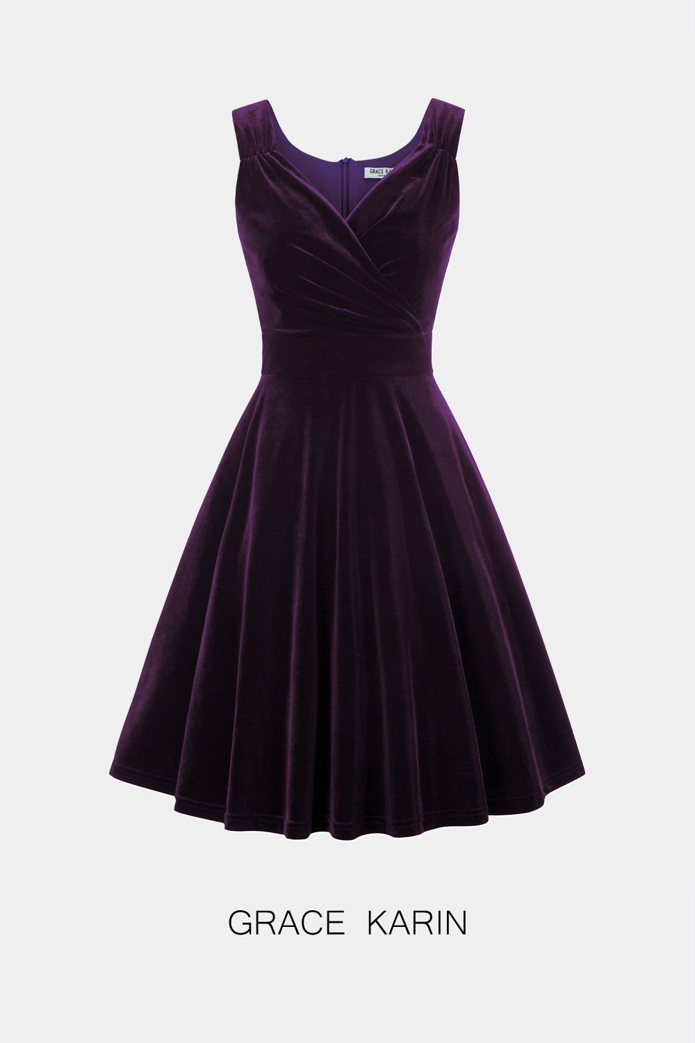 GRACE KARIN Velvet Solid Color Sleeveless Flared A-Line Dress sold by Grace Karin product image thumbnail 8