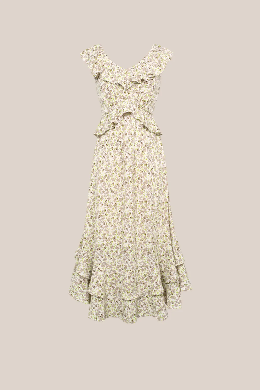 Chiffon V-Neck Sleeveless Ruffle Decorated Floral Maxi Dress - Floral sold by Grace Karin product image thumbnail 3