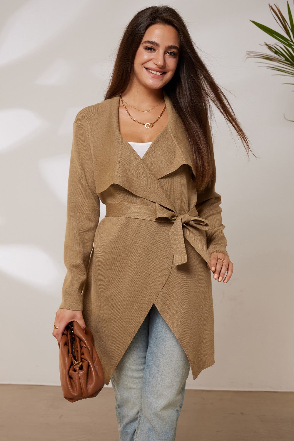 GRACE KARIN Mid-Thigh Length Cardigan Long Sleeve Irregular Lapel Sweater sold by Grace Karin