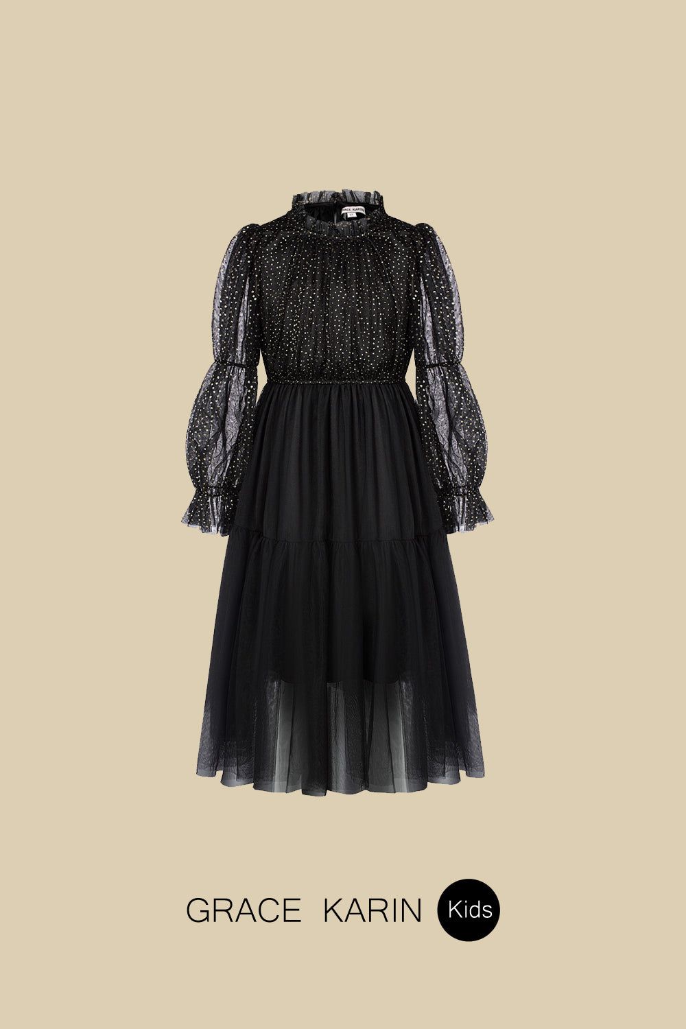 GK Kids Tulle Netting Party Dress Long Virago Sleeves Tiered A-Line Dress sold by Grace Karin product image thumbnail 10