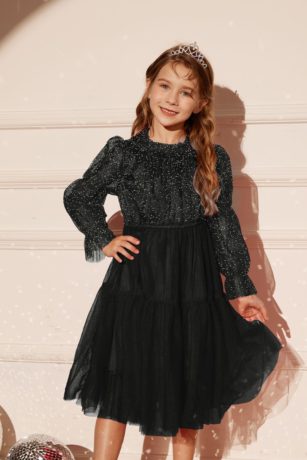 GK Kids Tulle Netting Party Dress Long Virago Sleeves Tiered A-Line Dress sold by Grace Karin product image thumbnail 9