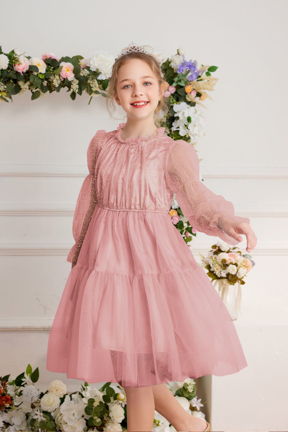 GK Kids Tulle Netting Party Dress Long Virago Sleeves Tiered A-Line Dress sold by Grace Karin product image thumbnail 4