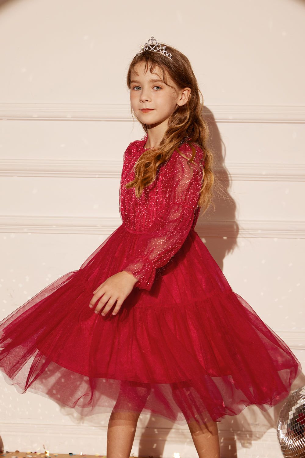 GK Kids Tulle Netting Party Dress Long Virago Sleeves Tiered A-Line Dress sold by Grace Karin product image thumbnail 6