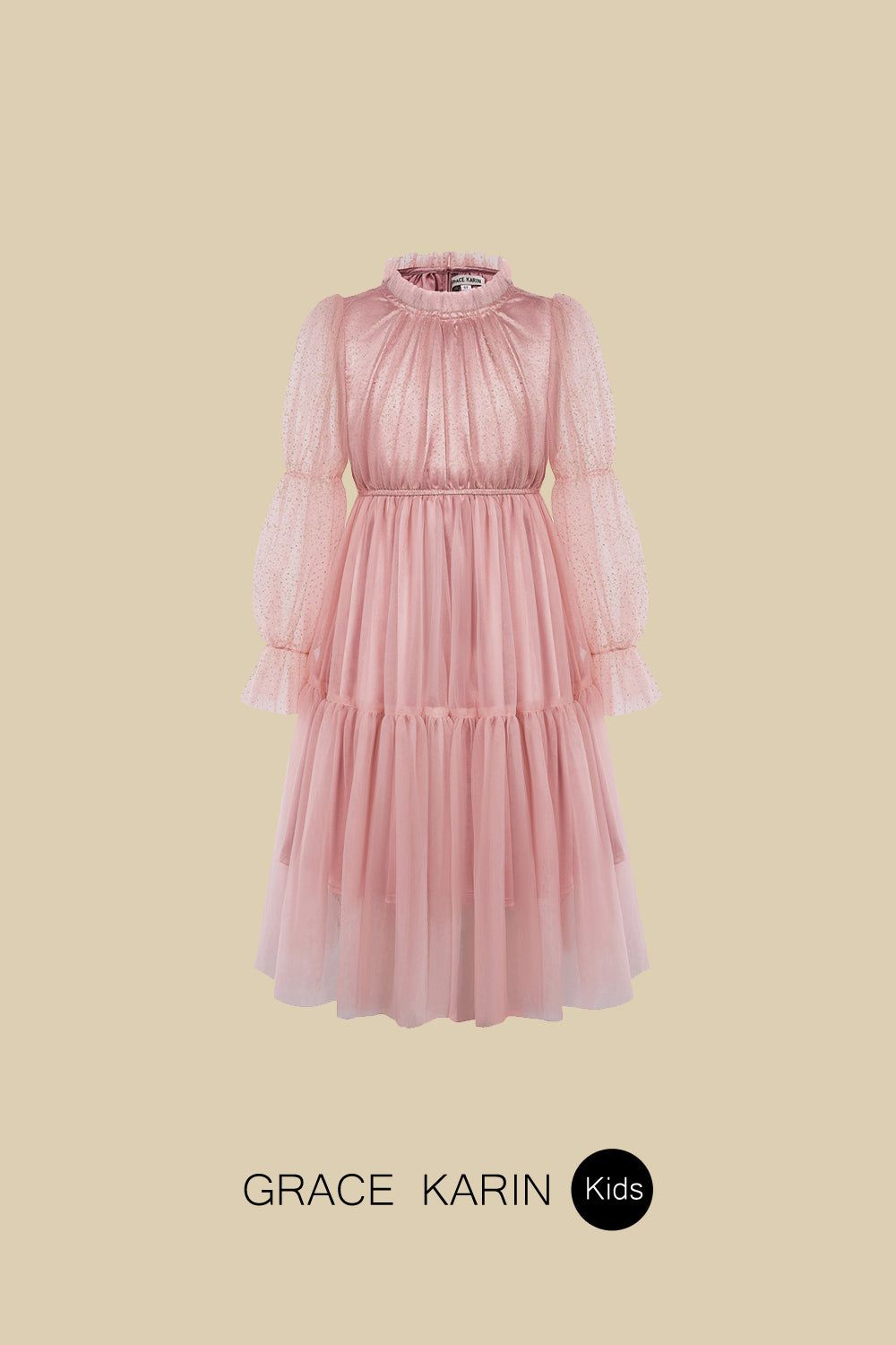 GK Kids Tulle Netting Party Dress Long Virago Sleeves Tiered A-Line Dress sold by Grace Karin product image thumbnail 5