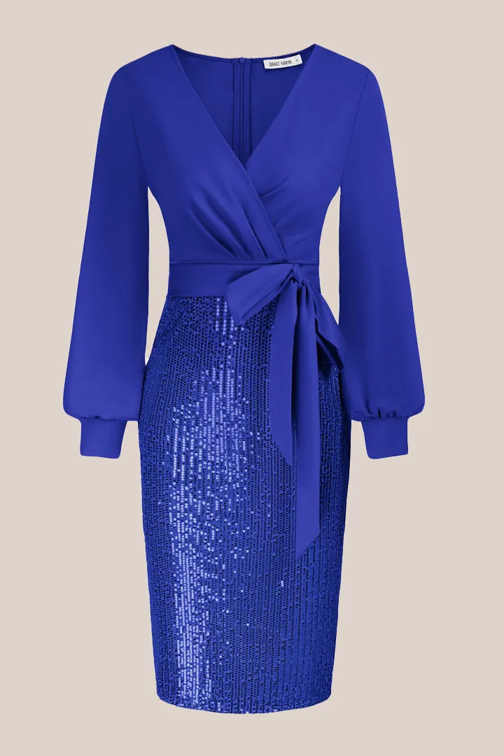 Sequin Long Sleeve Elegant Cocktail Party Dresses - Blue sold by Grace Karin product image thumbnail 2