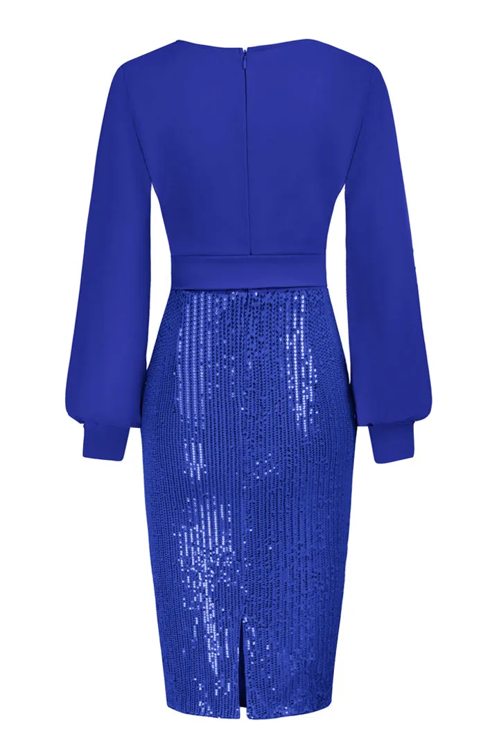 Sequin Long Sleeve Elegant Cocktail Party Dresses - Blue sold by Grace Karin product image thumbnail 3