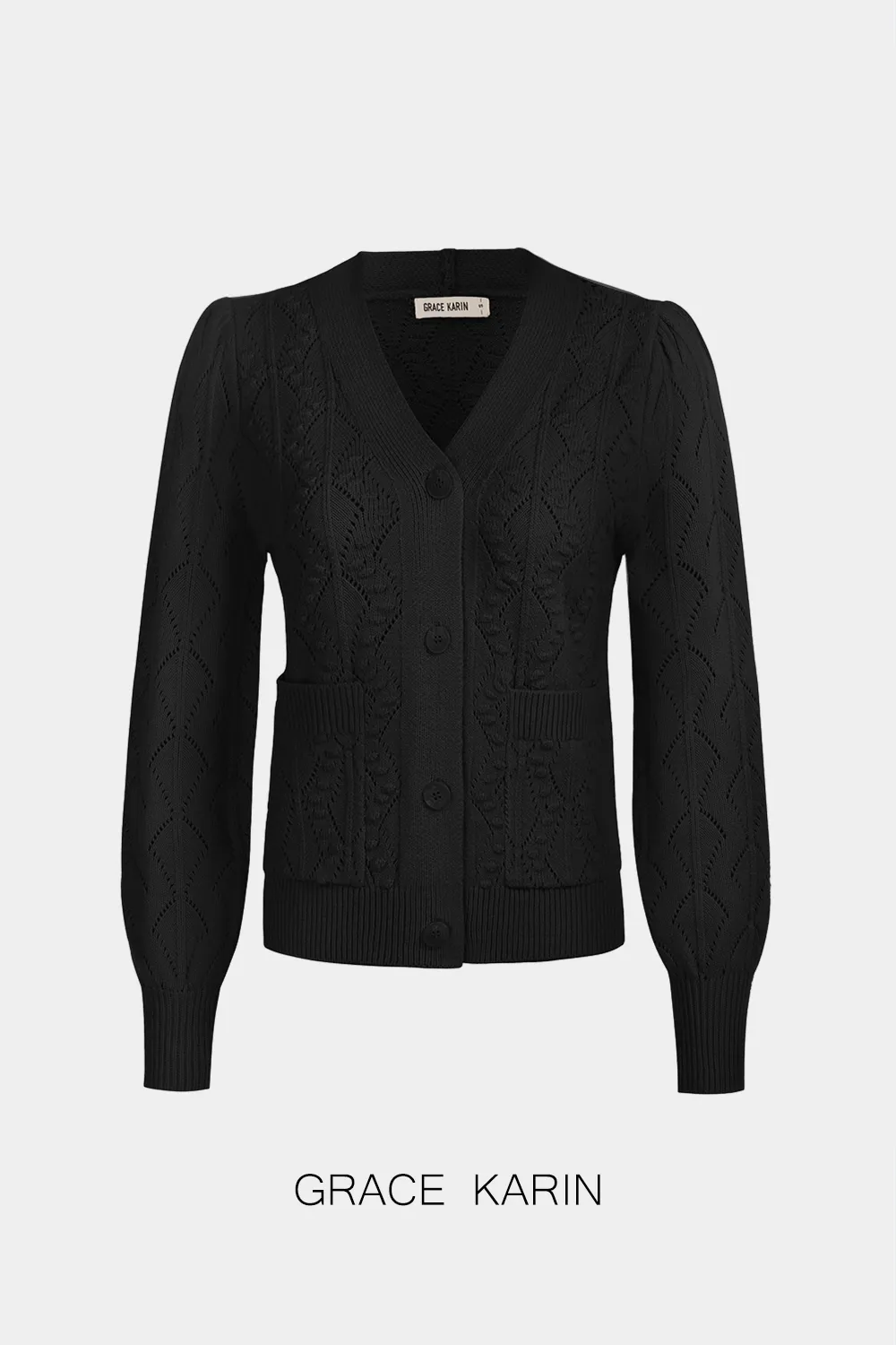 GRACE KARIN Hollowed-out Cardigan V-Neck Button-up Knitwear Sweater sold by Grace Karin product image thumbnail 4