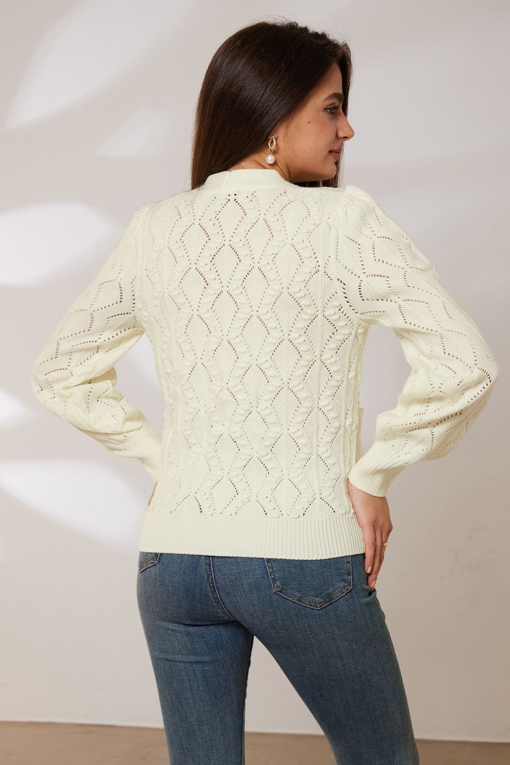 GRACE KARIN Hollowed-out Cardigan V-Neck Button-up Knitwear Sweater sold by Grace Karin product image thumbnail 4