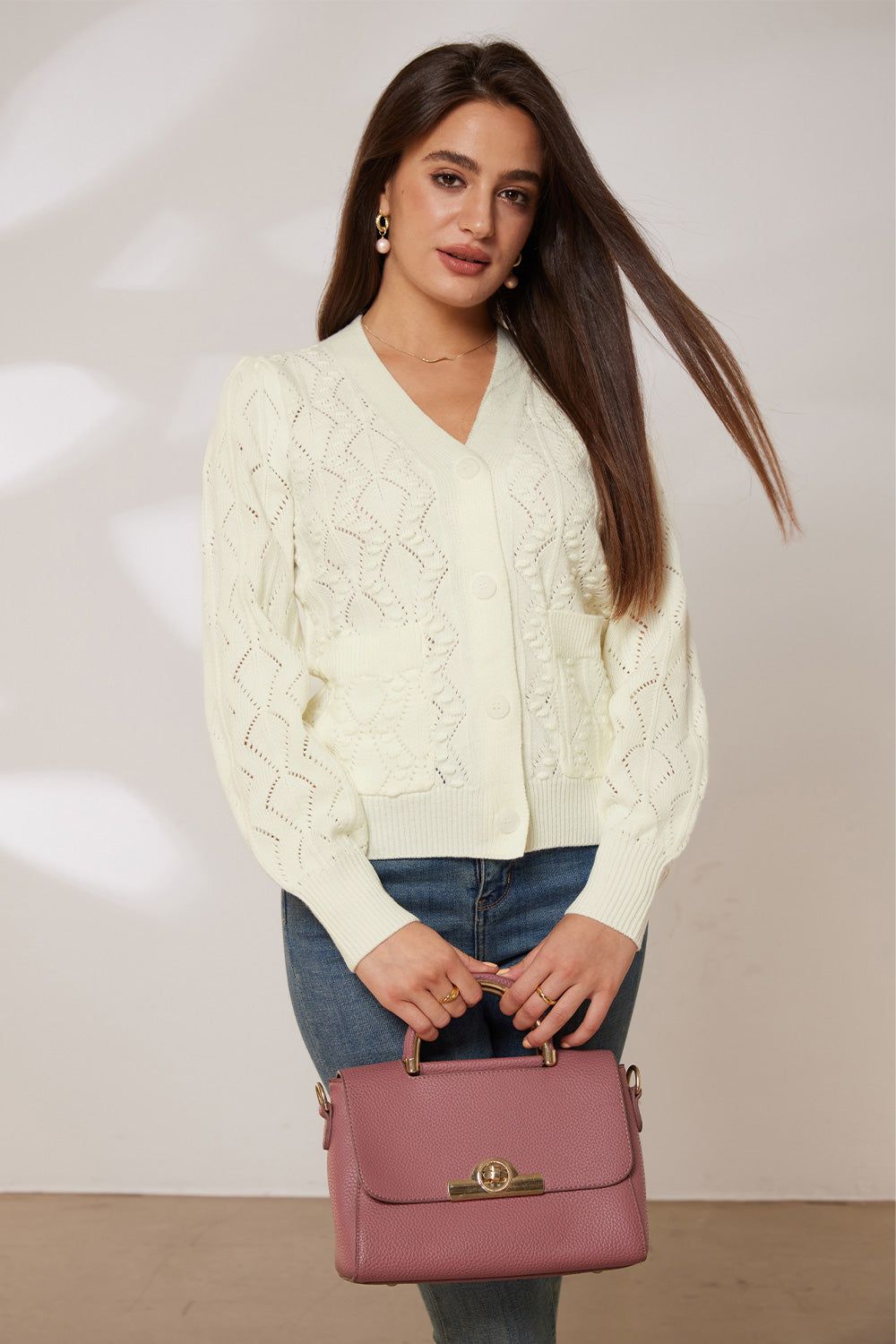 GRACE KARIN Hollowed-out Cardigan V-Neck Button-up Knitwear Sweater sold by Grace Karin product image thumbnail 3