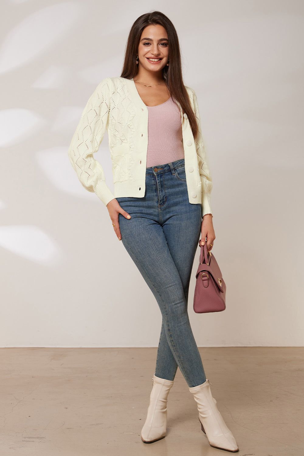 GRACE KARIN Hollowed-out Cardigan V-Neck Button-up Knitwear Sweater sold by Grace Karin