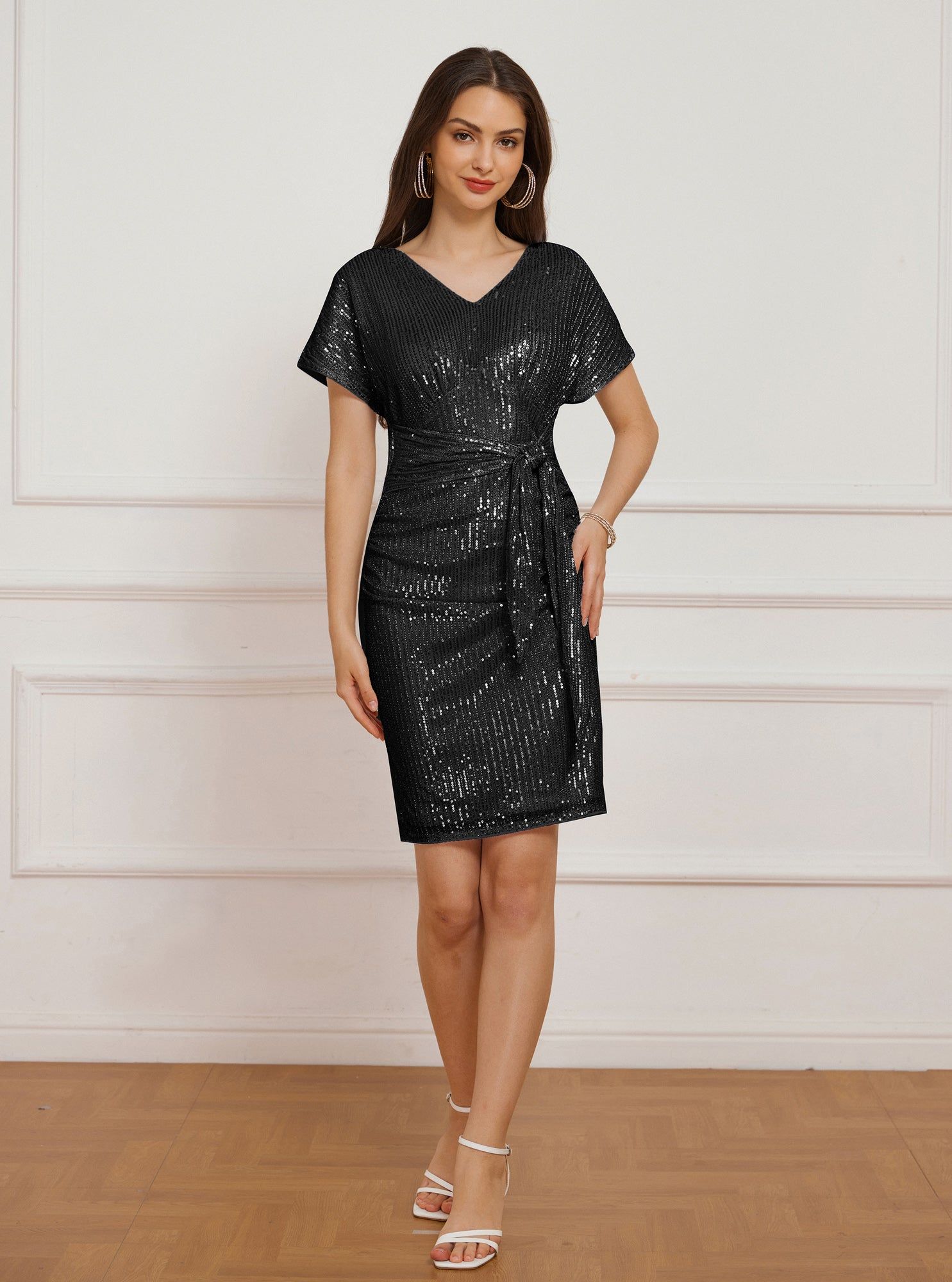 Sequin Sleeveless V-Neck Ruffle Midi Dress - Blank sold by Grace Karin product image thumbnail 2