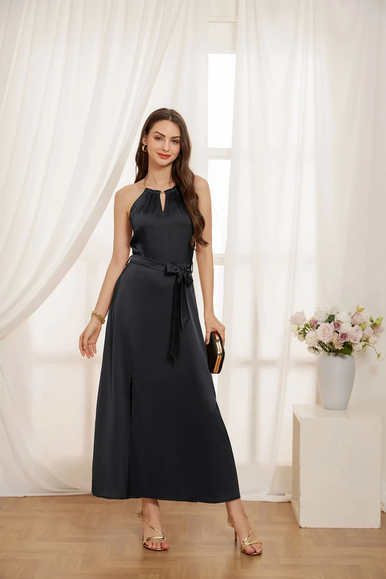 GK Women Front Slit Party Dress Backless Halterneck Flared A-Line Dress sold by Grace Karin