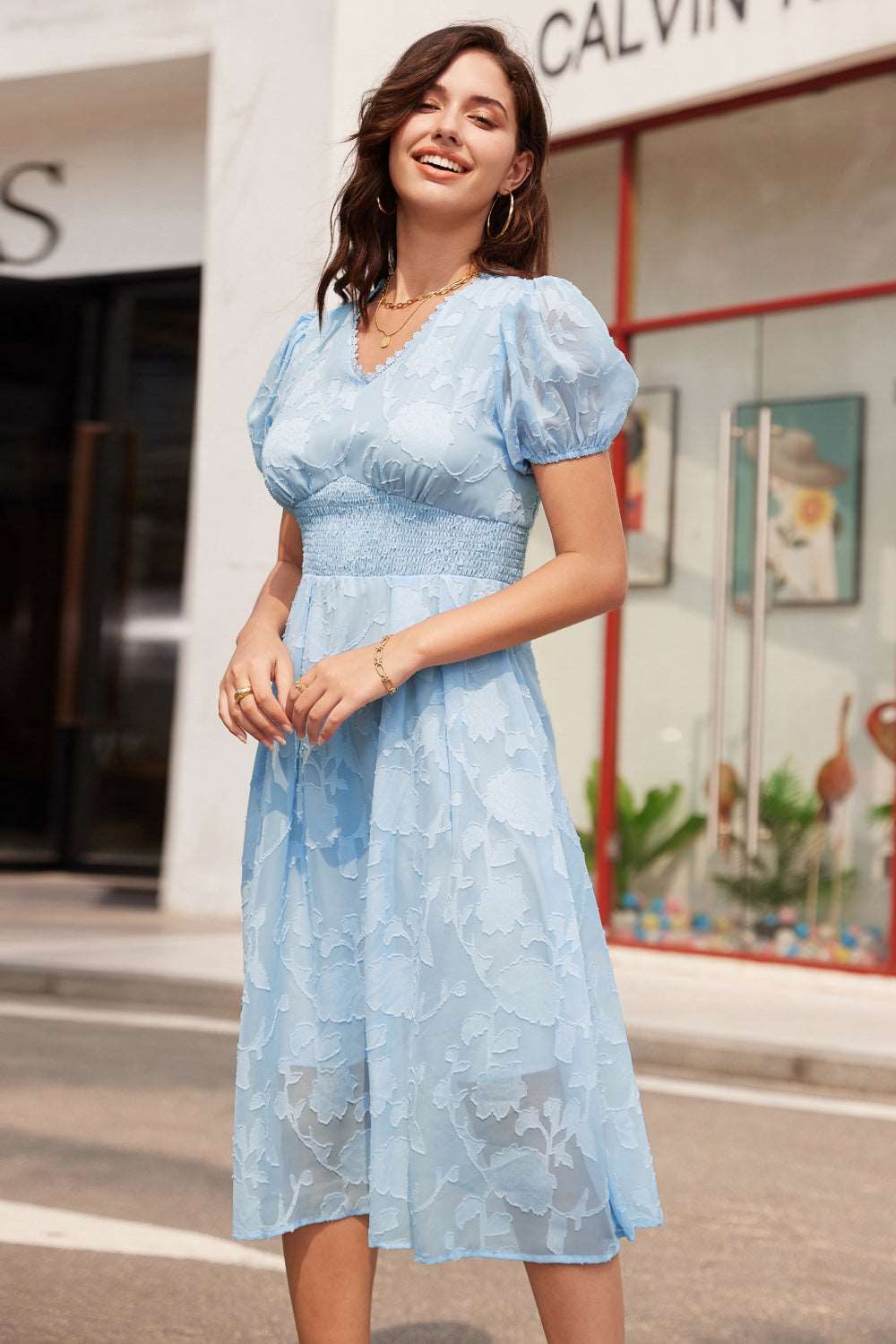 GRACE KARIN Puffed Short Sleeve Flared A-Line Midi Dress sold by Grace Karin