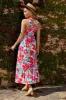 Halter Neck Sleeveless Floral Print Long Maxi Dress - Red sold by Grace Karin