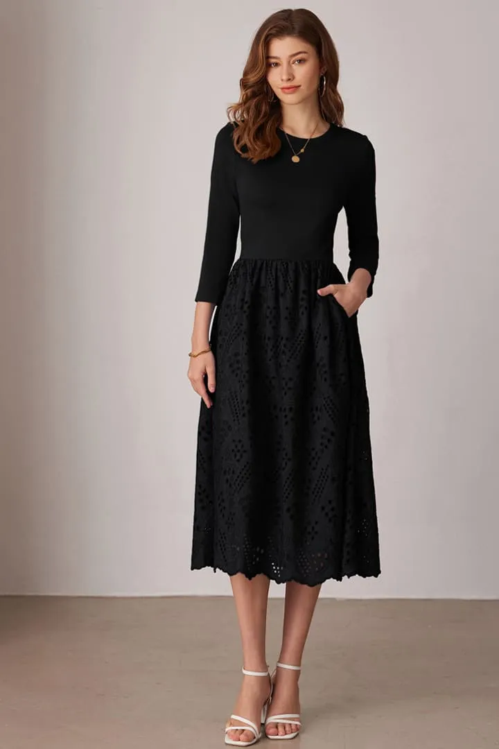 Casual Eyelet Empire Waist 3/4 Sleeve Midi Dress sold by Grace Karin product image thumbnail 5