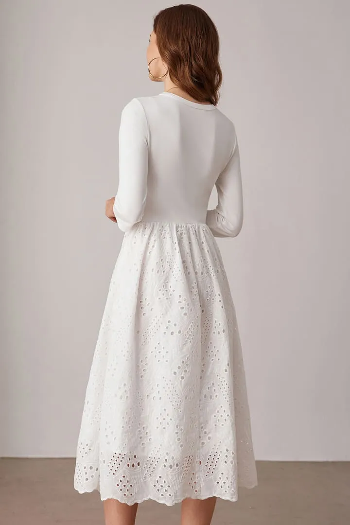 Casual Eyelet Empire Waist 3/4 Sleeve Midi Dress sold by Grace Karin product image thumbnail 3