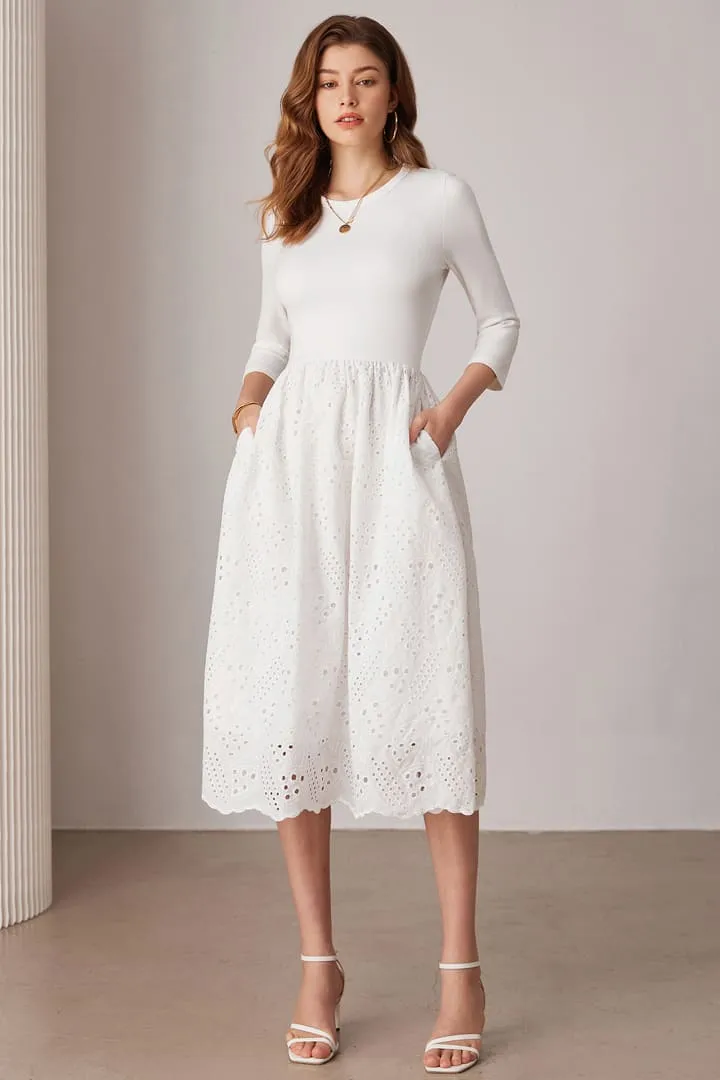 Casual Eyelet Empire Waist 3/4 Sleeve Midi Dress sold by Grace Karin product image thumbnail 2