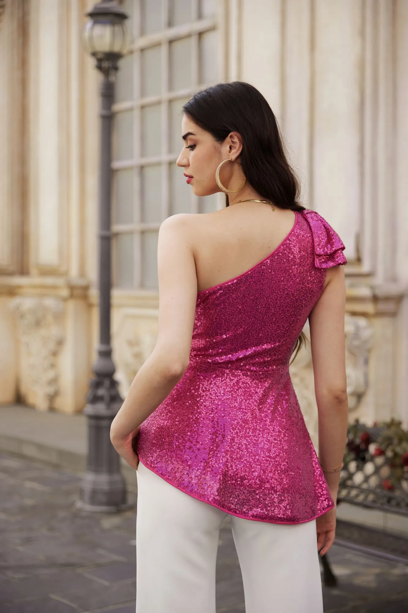 GK Women Sequined Party Tops One-Shoulder Irregular Peplum Hem Tops sold by Grace Karin product image thumbnail 2