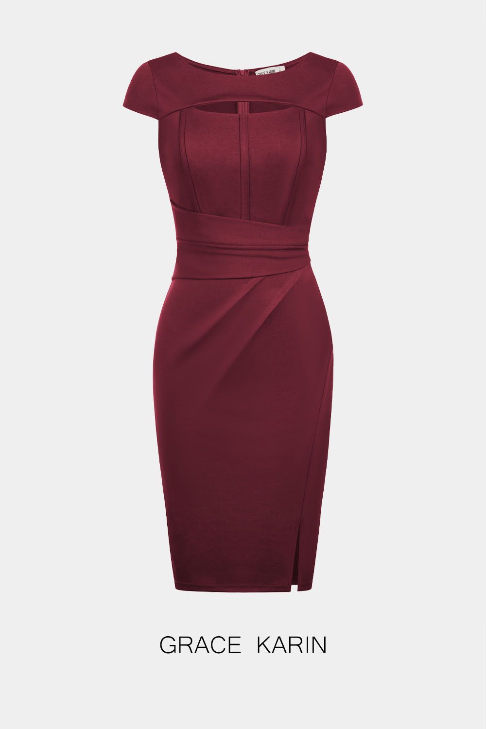 GRACE KARIN OL Cap Sleeve Crew Neck Front Slit Dress sold by Grace Karin