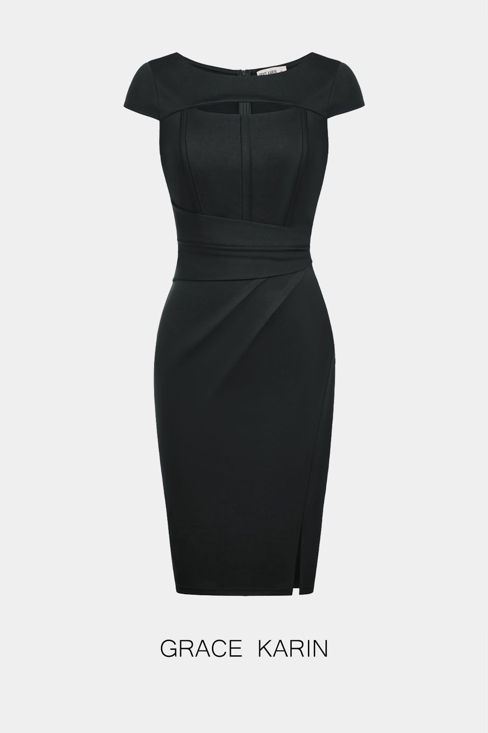 GRACE KARIN OL Cap Sleeve Crew Neck Front Slit Dress sold by Grace Karin product image thumbnail 4