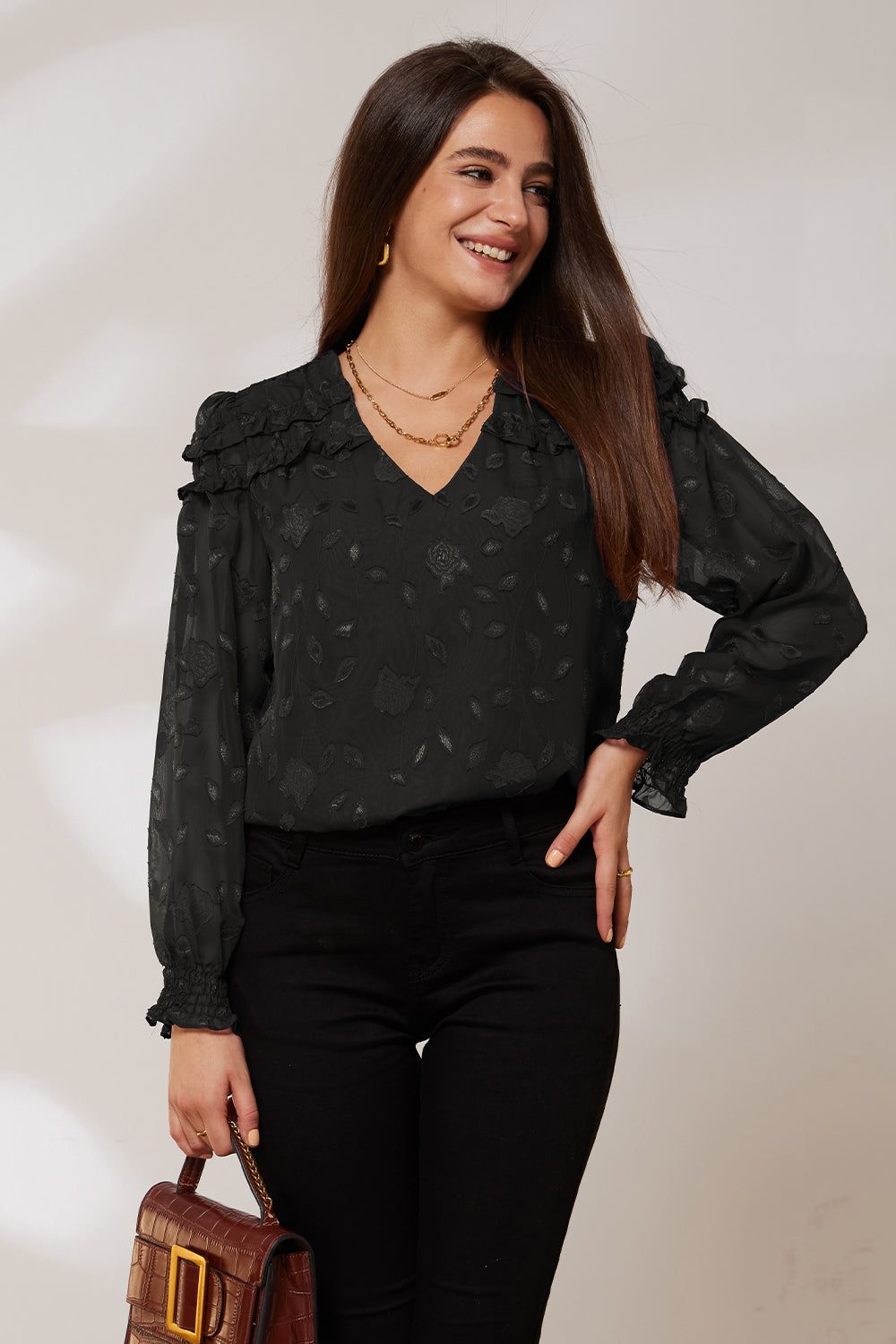 GK Women Ruffle Decorated Blouse Casual Long Sleeve V-Neck Pullover Tops sold by Grace Karin product image thumbnail 5
