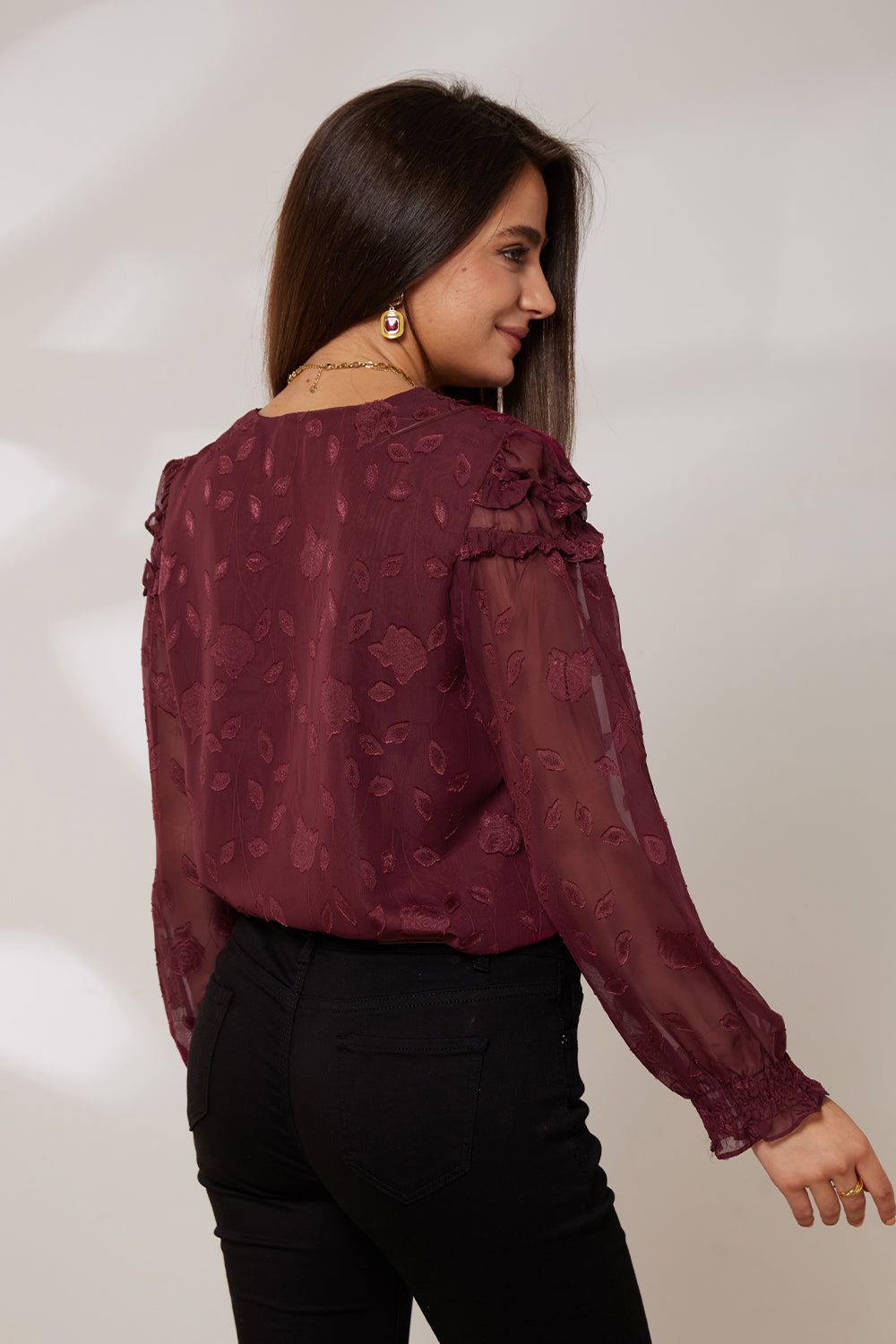 GK Women Ruffle Decorated Blouse Casual Long Sleeve V-Neck Pullover Tops sold by Grace Karin product image thumbnail 4