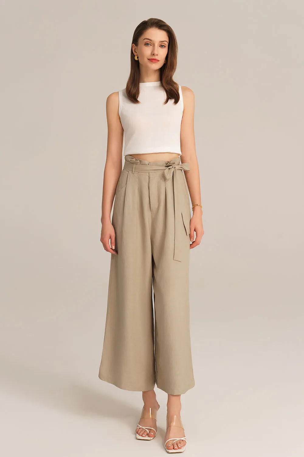 Casual Elastic Waist Wide Leg Ankle Palazzo Capri Pants - Apricot sold by Grace Karin product image thumbnail 2