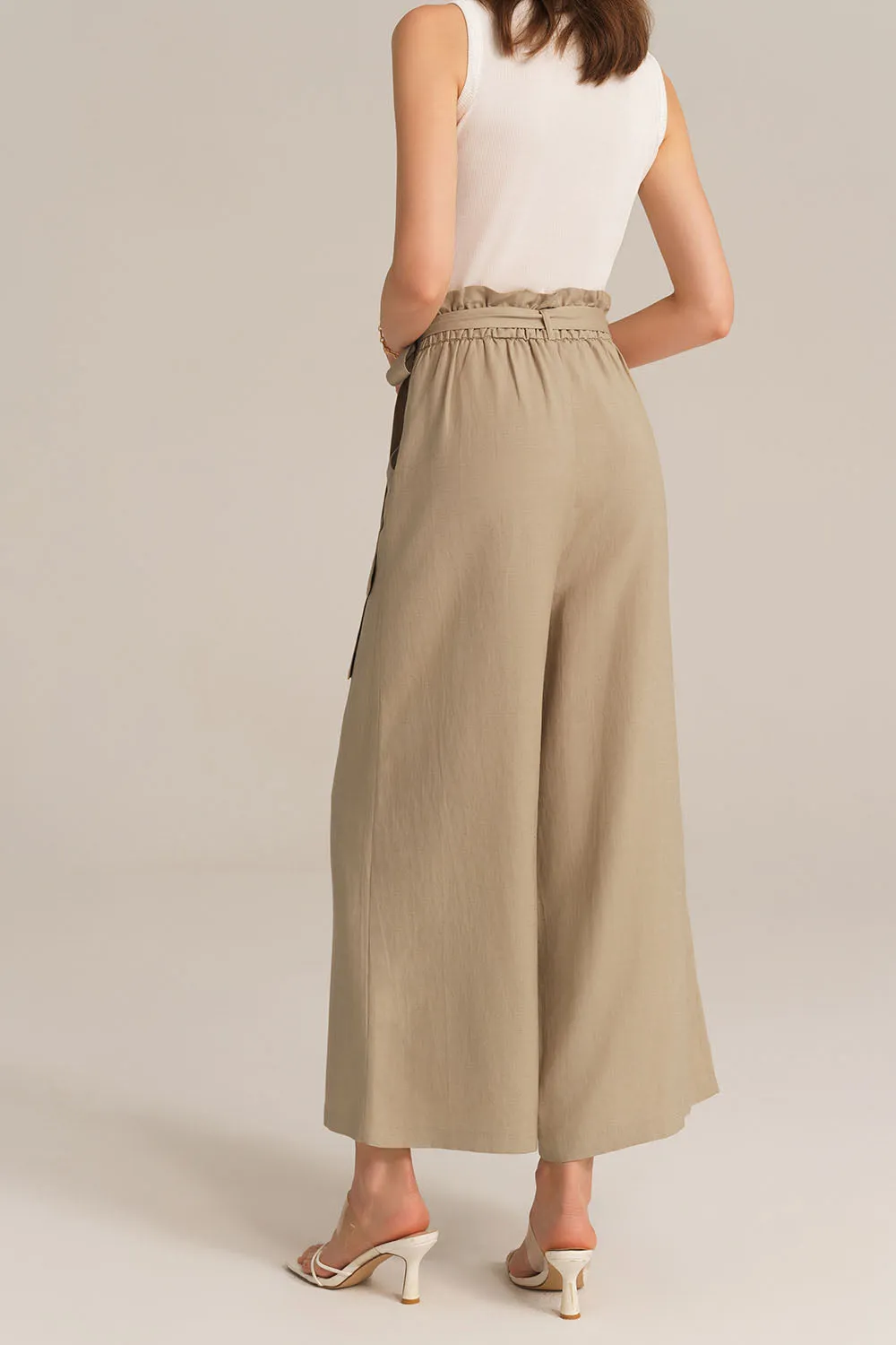Casual Elastic Waist Wide Leg Ankle Palazzo Capri Pants - Apricot sold by Grace Karin product image thumbnail 4