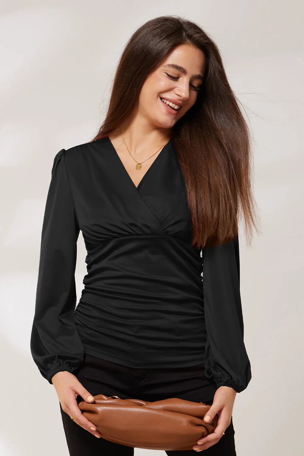 GRACE KARIN Ruched Long Lantern Sleeve Tops sold by Grace Karin product image thumbnail 5