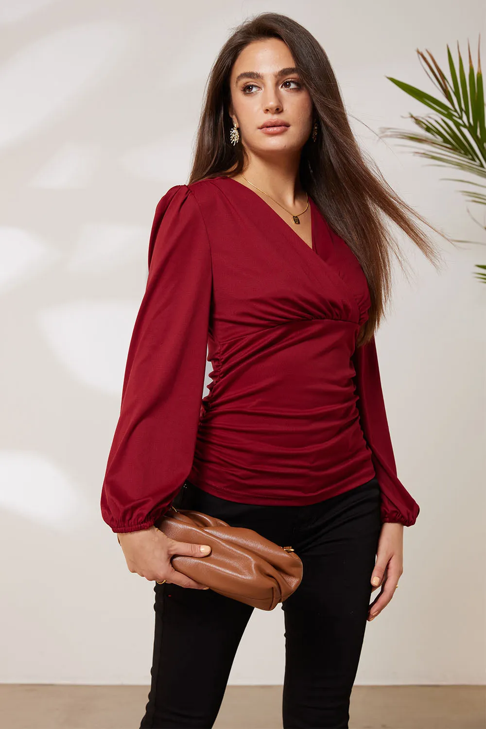 GRACE KARIN Ruched Long Lantern Sleeve Tops sold by Grace Karin product image thumbnail 2