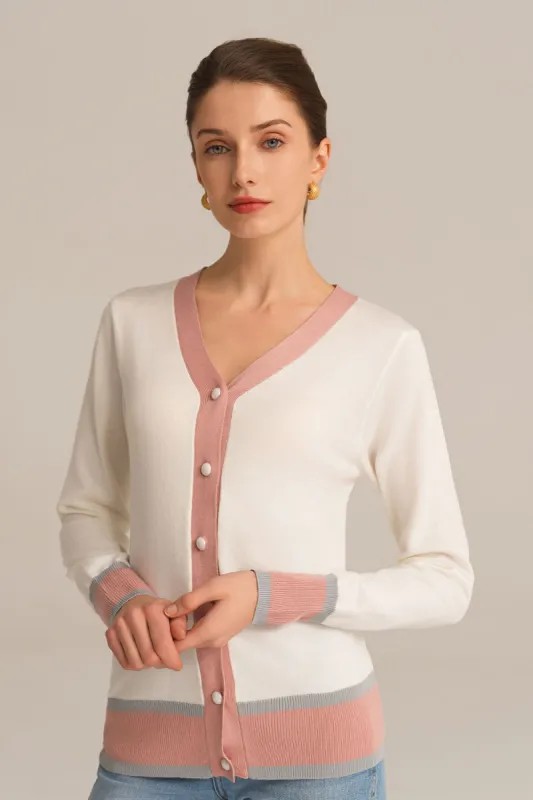 Contrast Color V-Neck Long sleeve Knitted Cardigan sold by Grace Karin
