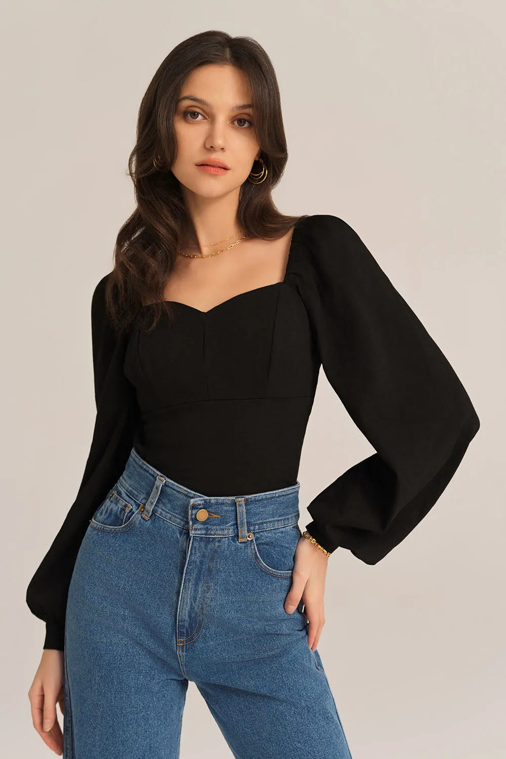 Lantern Sleeves V-Neck Stretchy Cotton Blouse sold by Grace Karin product image thumbnail 2