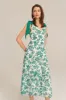 V-Neck Sleeveless Elastic Waist Tiered Flared Floral Midi Dress - Green sold by Grace Karin