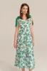 V-Neck Sleeveless Elastic Waist Tiered Flared Floral Midi Dress - Green sold by Grace Karin