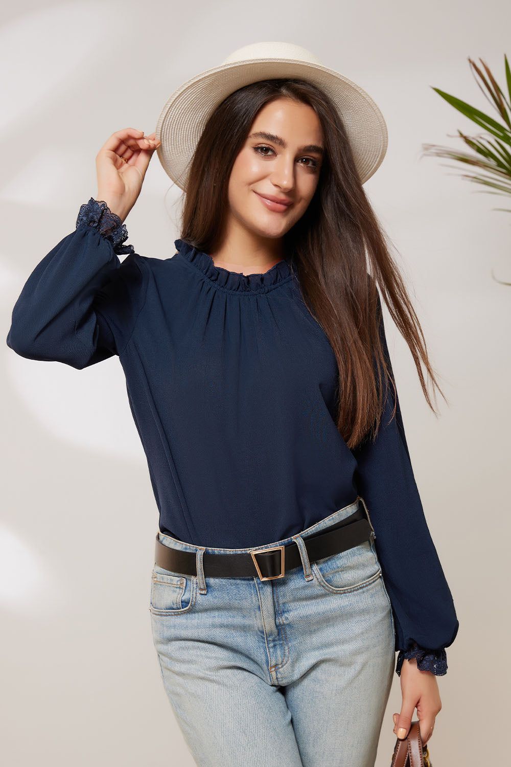 GRACE KARIN Chiffon Loose Fit Ruffled Crew Neck Blouse sold by Grace Karin