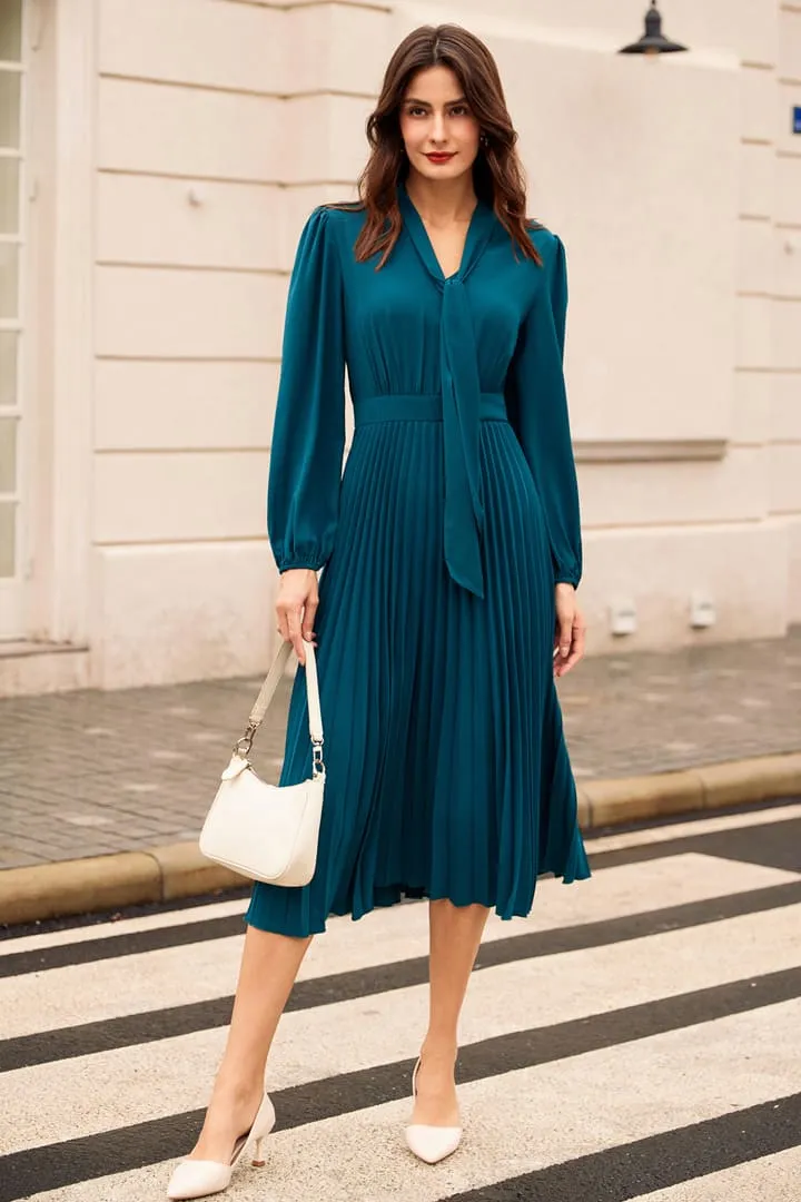 Casual Pleated Flowy Long Sleeve Midi Dresses sold by Grace Karin