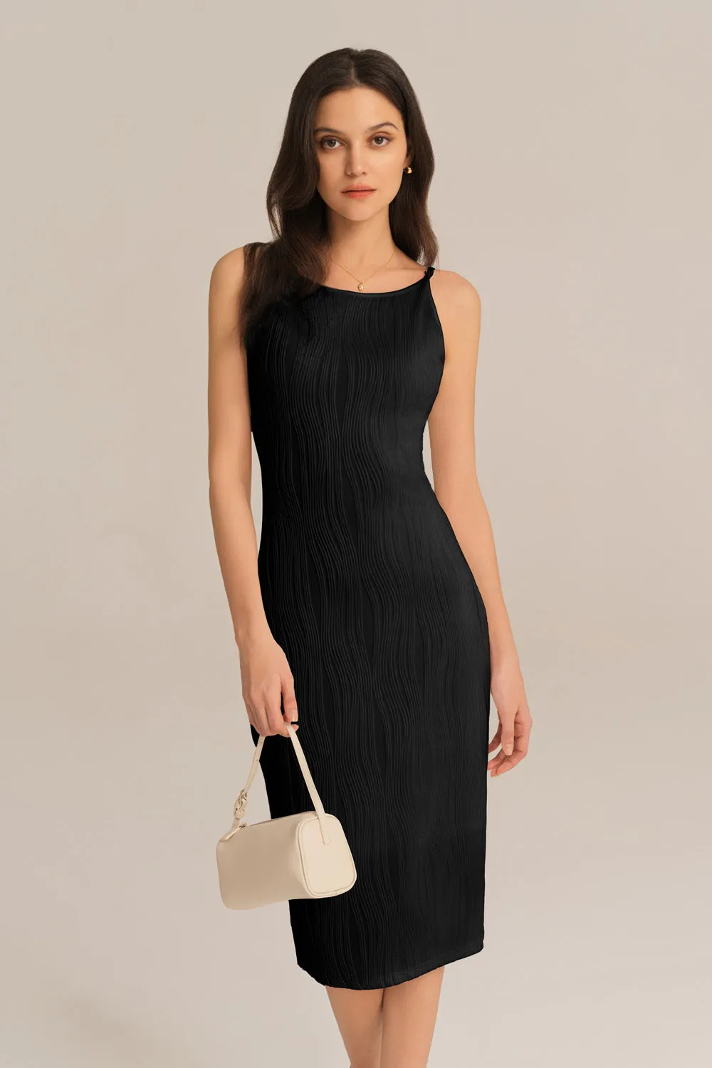 Textured Spaghetti Straps Crew Neck Bodycon Party Dress - Black sold by Grace Karin product image thumbnail 5