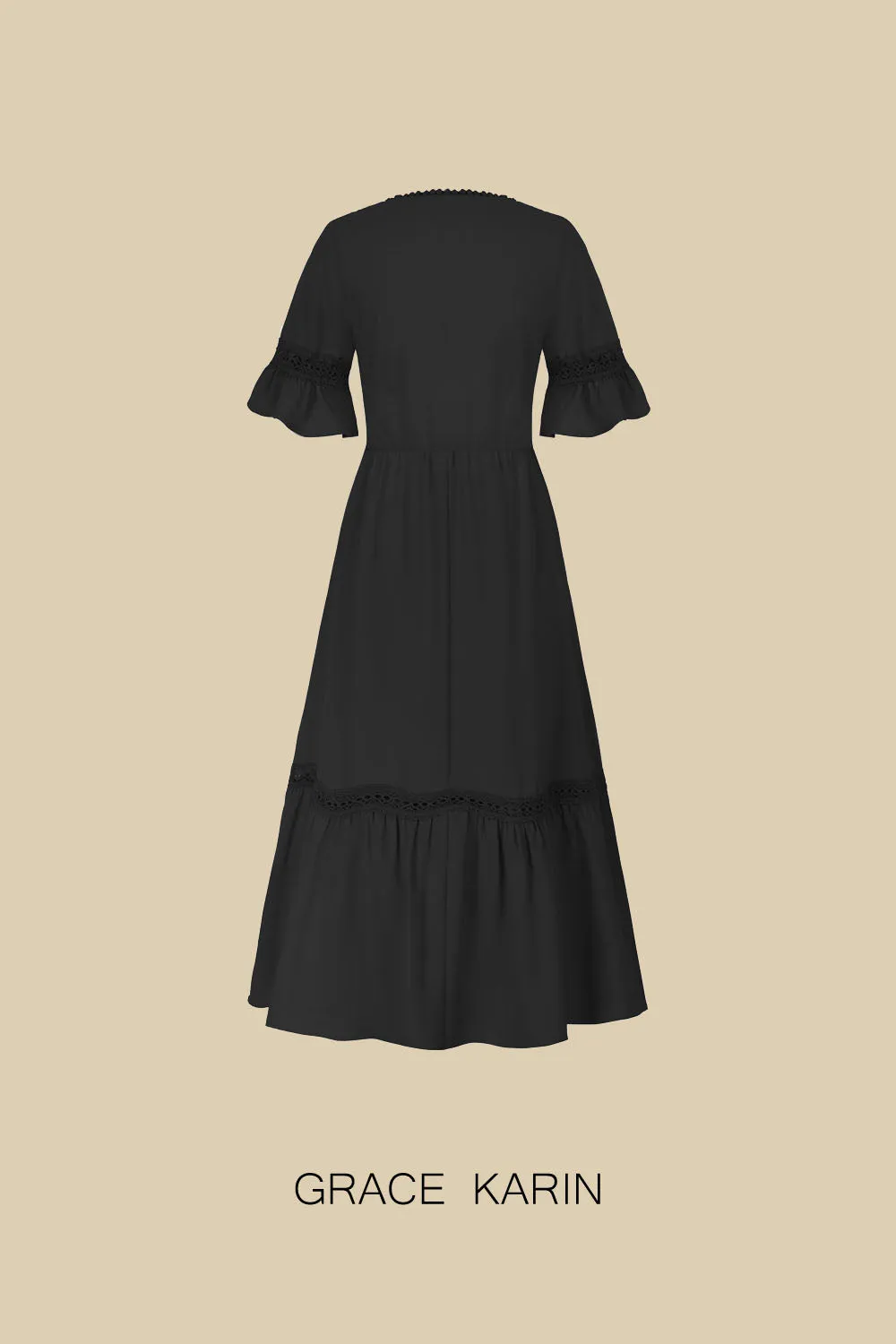 GRACE KARIN Smocked Bodice Dress Casual Short Bell Sleeve V-Neck A-Line Dress sold by Grace Karin product image thumbnail 5