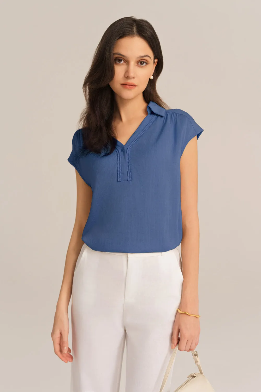 Casual Lapel Collar Loose Fit Pullover Tops - Blue sold by Grace Karin product image thumbnail 2