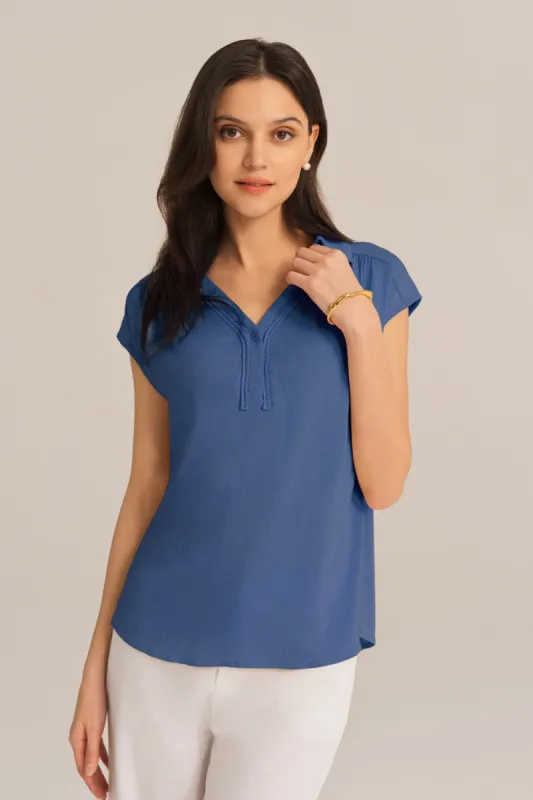 Casual Lapel Collar Loose Fit Pullover Tops - Blue sold by Grace Karin